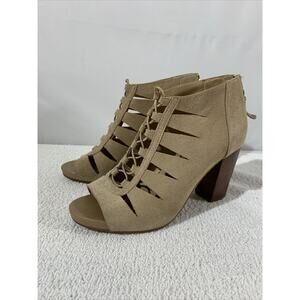Michael Kors Elsie Lace Up Heels Womens 7.5 Tan Suede
